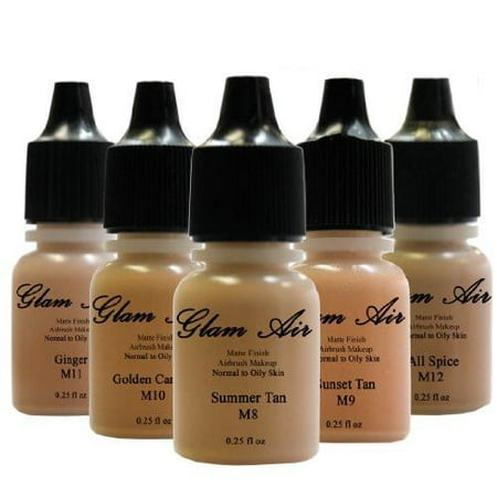Assorted Matte - Glam Air Airbrush Water-based 0.25 fl. oz. Bottles of Foundation in 5 Assorted Tan Matte Shades (For Normal to Oily Tan/dark Olive Skin)tan