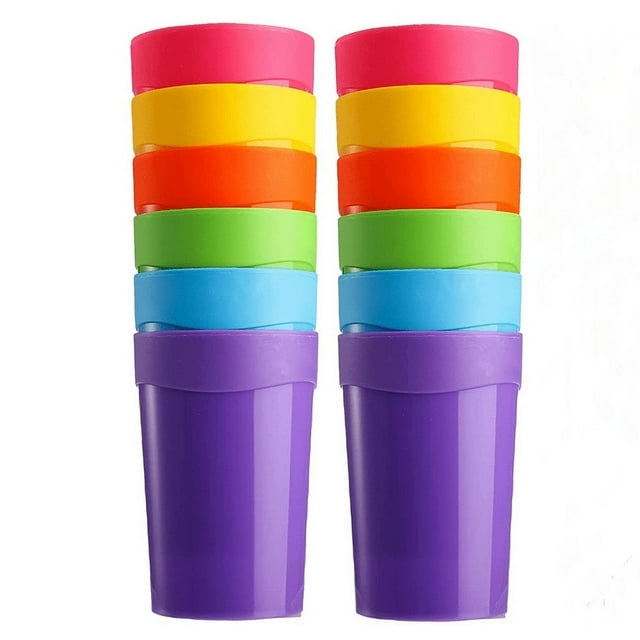 YOPTOP Reusable Plastic Cups Plastic Cups Plastic Tumblers Set of 12/5 Unbreakable Plastic Drinking Glasses - Colorful Stackable Party Cups Set Random Color,12pcs,400ml