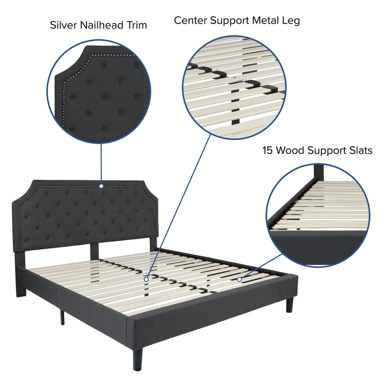 King Size Arched Tufted Platform Bed in Dark Gray Fabric