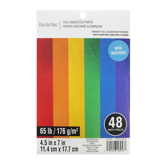 6 Packs: 48 ct. (288 total) Primary Foil Cardstock Paper Value Pack by Recollections - 4.5" x 7"