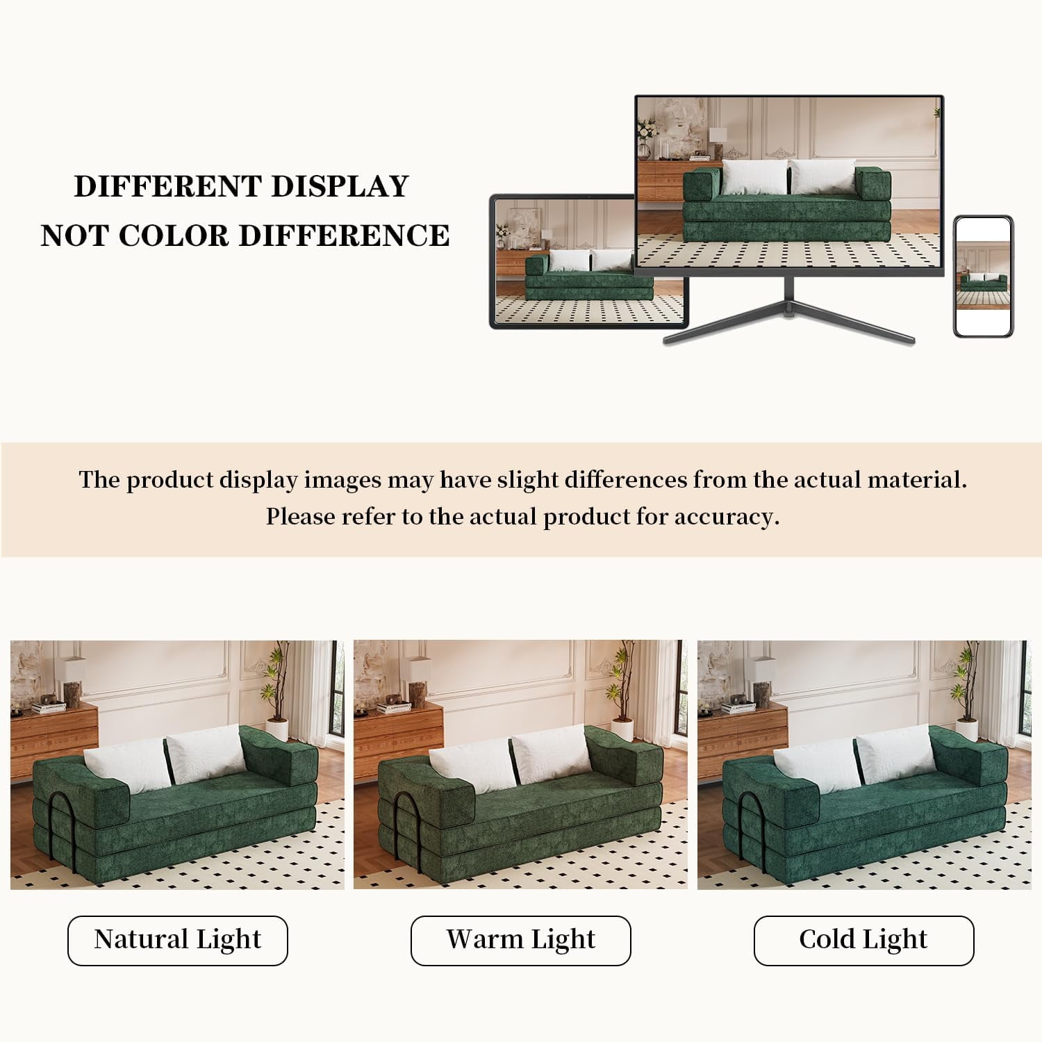 CAPCAEK 80" Convertible Sofa Bed, Chenille Foldable Sleeper Loveseat with Memory Foam and 2 Pillows, Green