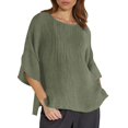 thumbnail image 1 of Youmylove T-Shirts Femmes Hauts Été Femmes Manches 3/4 Col Rond Imprimé Floral Haut Ample T-Shirts Tunique en Lin Décontractée Blouse Tee Décontractée, 1 of 5
