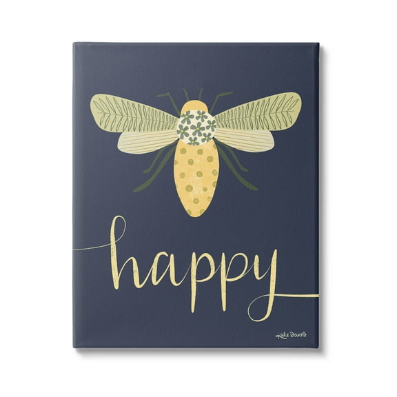 Stupell Industries Happy Patterned Insect Bug Calligraphy Graphic Art Gallery Wrapped Canvas Print Wall Art, Design by Katie Doucette