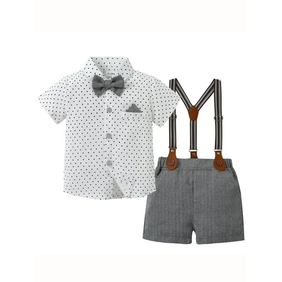 CARETOO Boy Clothes Suits Toddler Summer Formal Short Shirt Bowtie Suspender Shorts Cotton Fabric