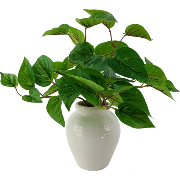 Mainstays 11” Artificial Golden Pothos in White Color Ceramic Pot