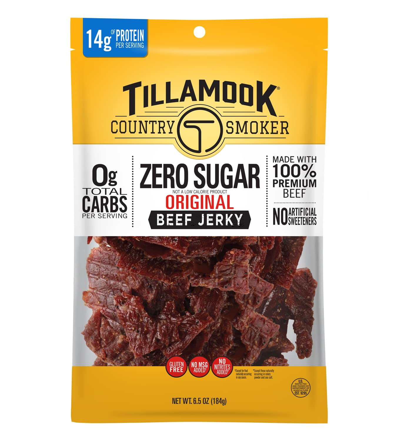 (2 pack) Tillamook Country Smoker Zero Sugar Jerky, Original, 6.5 oz