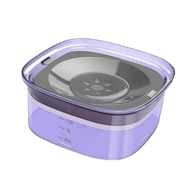 Bebedero para perros de 2 l, para transportar en vehículo, para perros y gatos, de alimentación lenta. Violeta