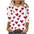 thumbnail image 1 of cfhntfmh Chemises de Saint-Valentin pour Femmes Grande Taille Imprimé Cœur Hauts de Saint-Valentin Décontractés Manches 3/4 Col Rond Vêtements de Mode, 1 of 5