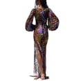 thumbnail image 2 of Coduop Women High Split Long Dress Tropical Print Lantern Sleeve Bodycon Dress Sundress, 2 of 9