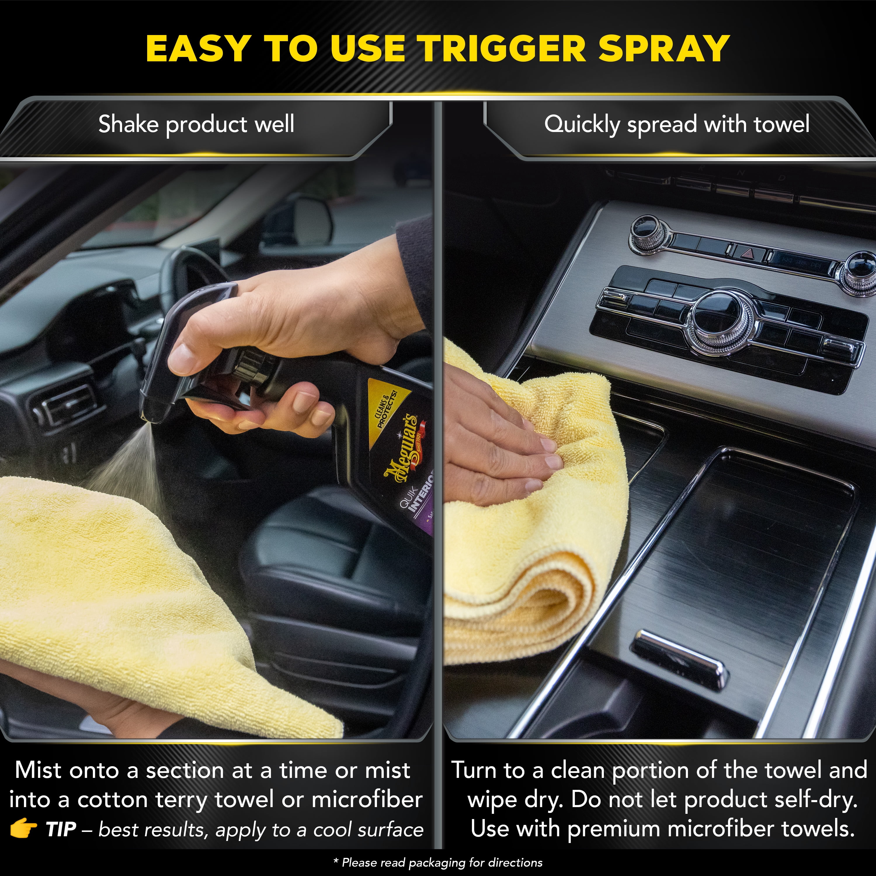 Meguiar's Quik Interior Detailer Cleaner, Quick Detailer Spray Cleans and Refresh Car Interiors, Use on Plastics, Leather & Rubber, Dashboards, Trim in Cars, Trucks & SUVs - 16 fl oz Spray Bottle