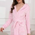 thumbnail image 7 of Arlun Plush Short Hooded Robes for Women Heart & Striped Graphic Long Sleeve Fuzzy Bathrobes Shawl Collar Soft Warm Cozy Wrap Loungewear Sleepwear Robe with Belt and Pockets 8-Pink L, 7 of 7