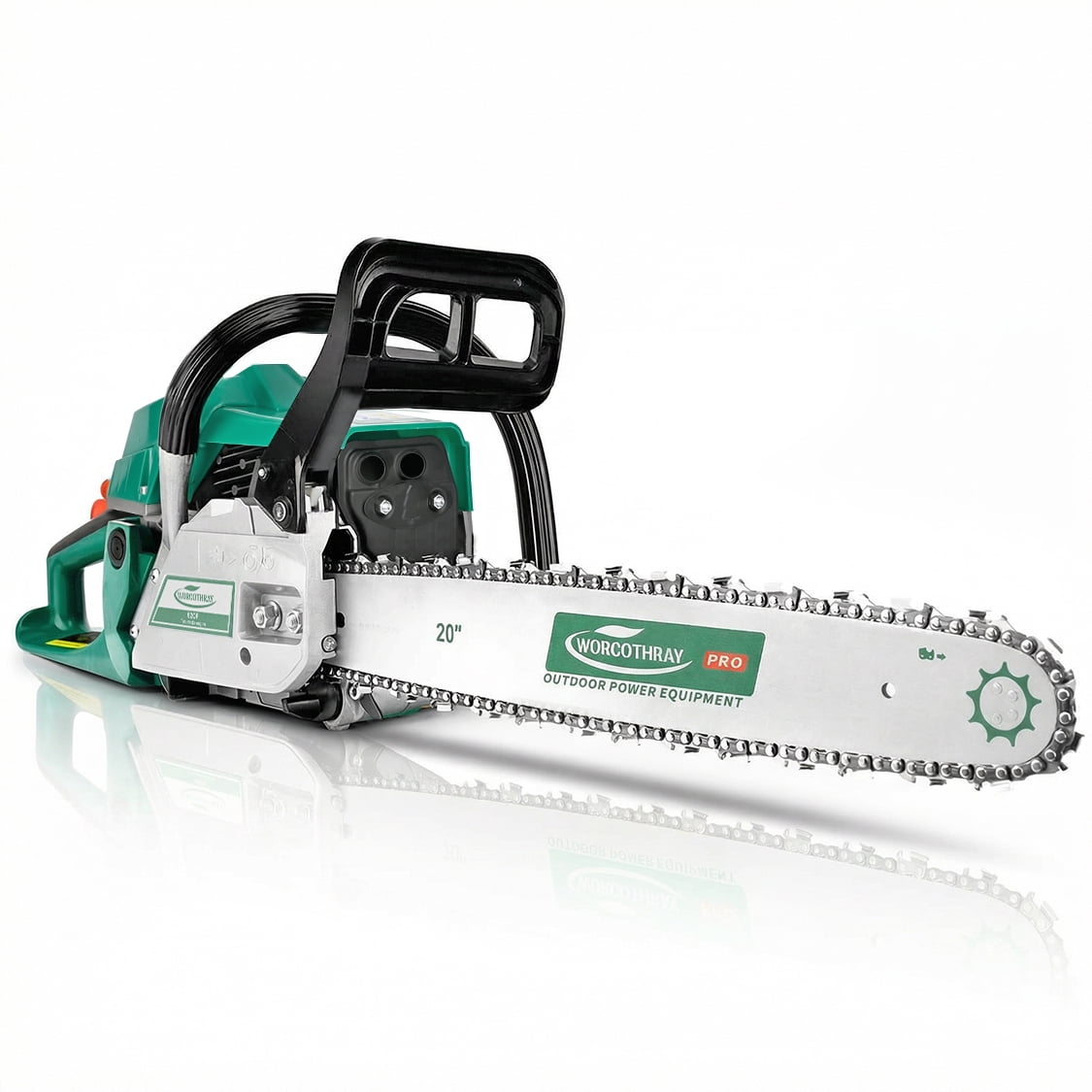 62CC 2-Stroke Gas Chainsaw - 20" Power Engine Wood Cutting Saw with Anti-Vibration System, Tool-Free Chain Tensioner for Tree Pruning & Land Clearing