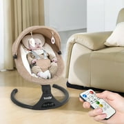 Baby Swing,Bluetooth Baby Swing for Infants Portable Baby Swing for Newborn, Electric Baby Swings with 5 Gears & Time Set & Music&Remote Control, Infant Swing for Babies 0-6 Months, Unisex,Khaki