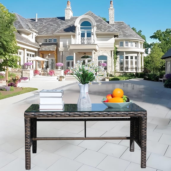 Brown Rattan Table | Water Resistant Frame | Patio Dining