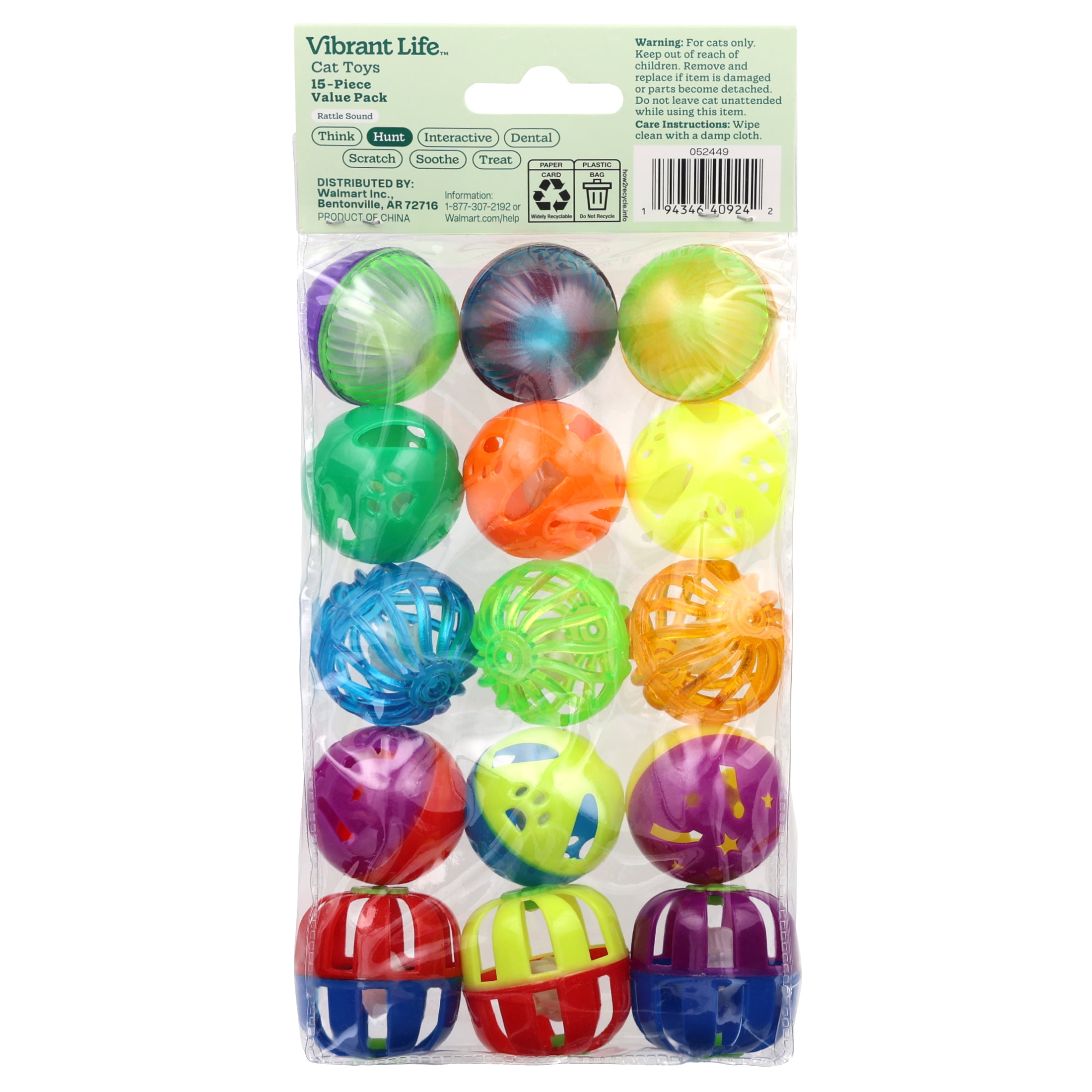 Vibrant Life Value Pack Plastic Ball Cat Toys, 15 Count