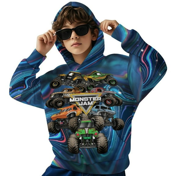 Monster Trucks-Ja-m Youth Hooded Sweatshirt Graphic Printed Long Sleeves Pullover Hoodies