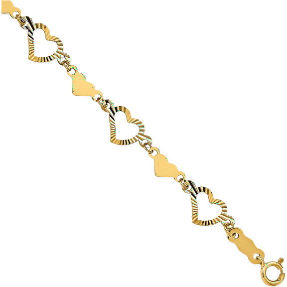 14K Solid Yellow Gold Heart Chain Charm Bracelet