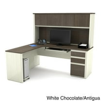 Bestar Prestige Plus L-Desk with Hutch in White Chocolate and Antigua