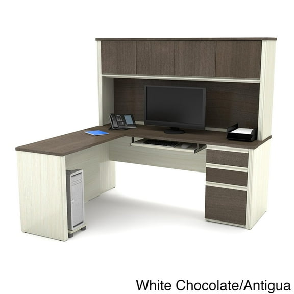 Bestar Prestige Plus L-Desk with Hutch in White Chocolate and Antigua
