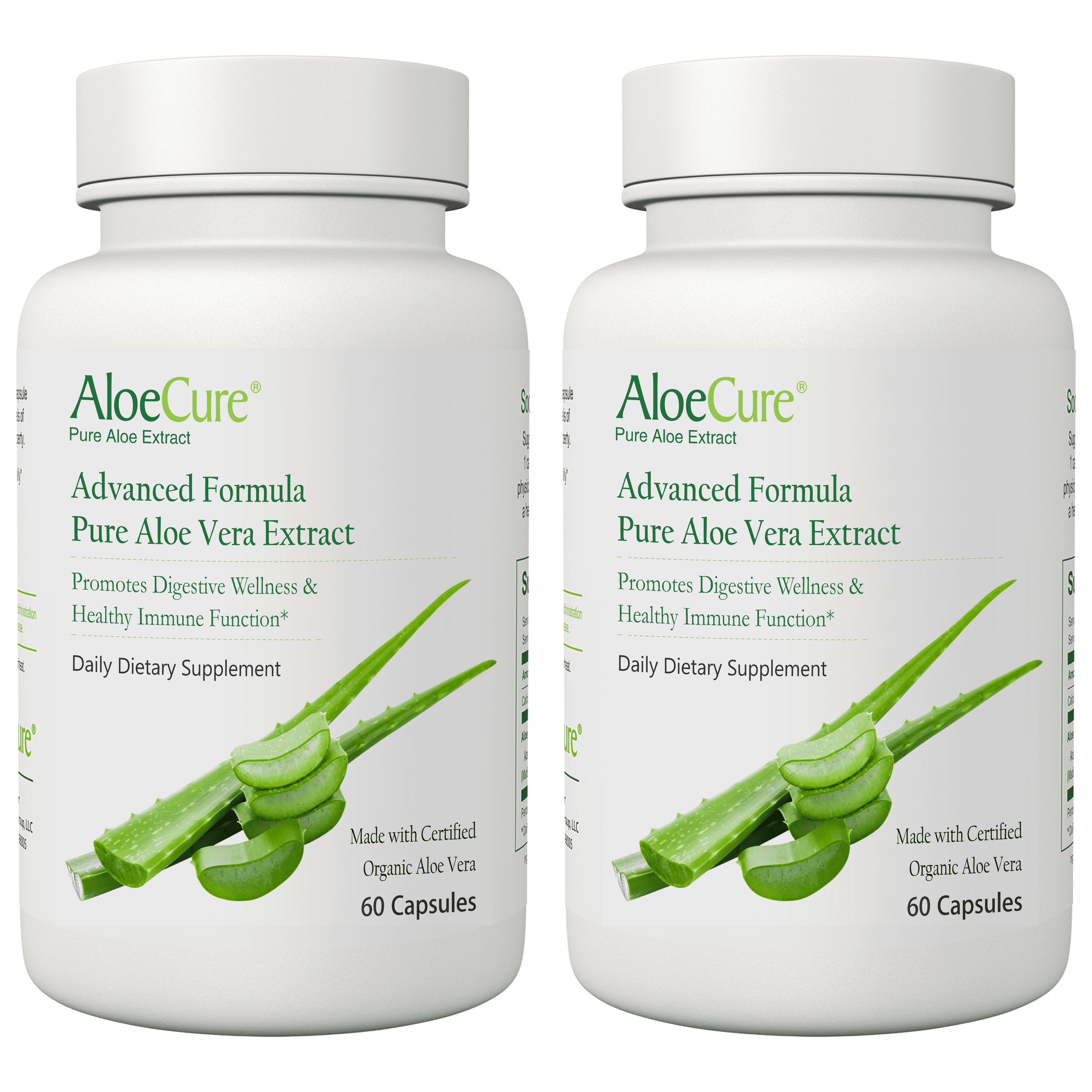 AloeCure Organic Aloe Vera Capsules, 60 Capsules, Twice a Day, 130,000mg  Equivalency, Supports Digestive & Immune Health & Balanced Stomach Acidity  