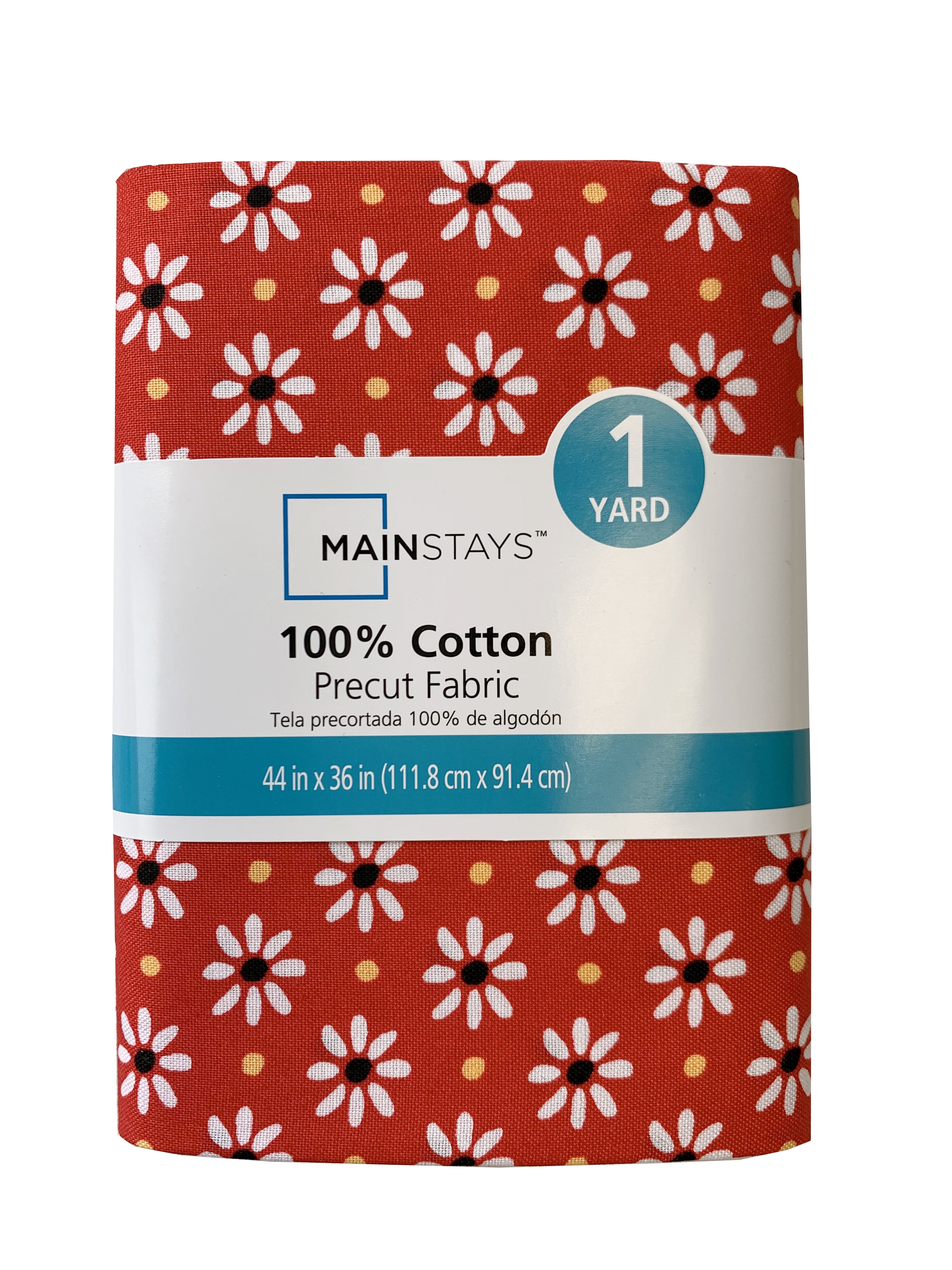 Mainstays 100% Cotton 1 Yard Precut Fabric Red Daisy