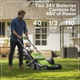 thumbnail image 6 of Greenworks 48V (24V x 2) 17" Brushless Push Mower + 270 CFM/130MPH Blower + 12" String Trimmer Combo with (2) 4.0Ah Batteries, 65W Type-C Charger, (2) 3-ft Cables, 6 of 28