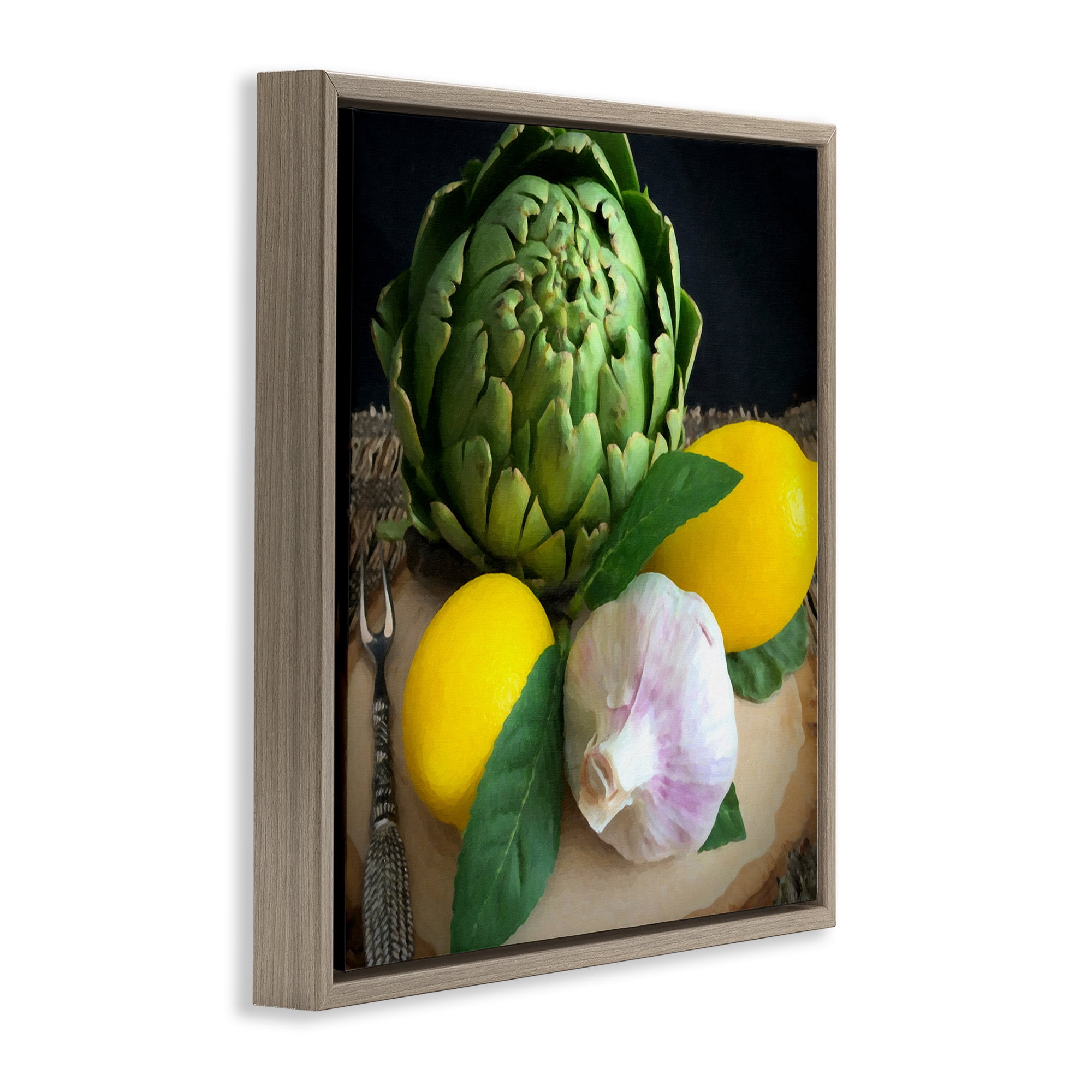 Stupell Industries Fruit & Vegetable Still Life Food & Beverage Painting Brown Floater Framed Canvas Art Print Wall Art, 18 x 18