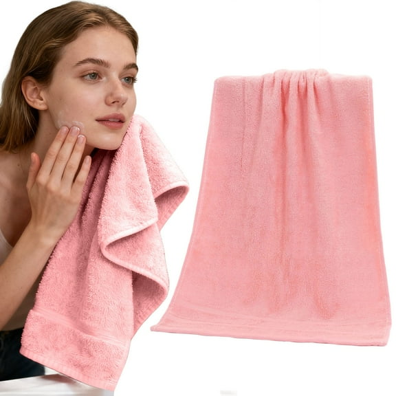2026 35x75cm Pure Cotton Bath Towel – Soft, Thick & Highly Absorbent Plain Color Towel for Sensitive Skin, Pink (Cotton)