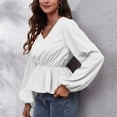thumbnail image 4 of 2026 ! 50% Off Clear! asdoklhq Womens Plus Size Tops,Women's Autumn And Winter V-Neck Lantern Sleeve Chiffon Shirt Solid Color Waist Long-Sleeved Top, 4 of 9