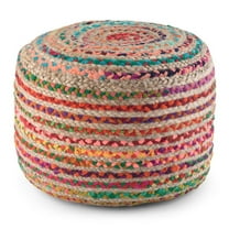 Margo Boho Round Pouf in Multi Color Braided Jute
