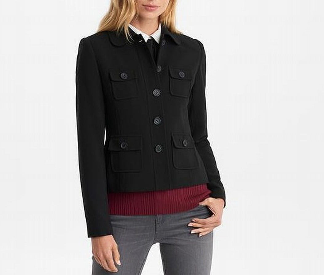Karl Lagerfeld NEW Black Women Size 2 ButtonFront SlimFitPonte Jacket