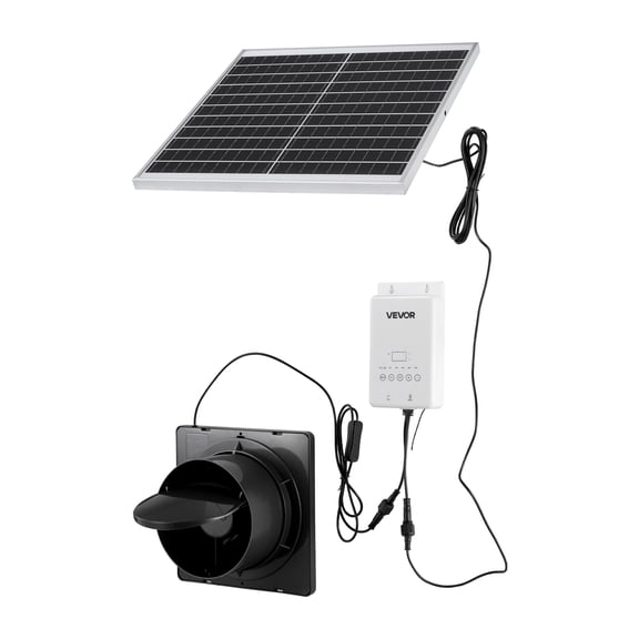 KFFKFF Solar-Powered Ventilation Fan, 20W Panel with Battery Backup, 220 CFM Airflow, Adjustable Panel Angle, 2030 RPM Speed, Efficient Air Circulation for Greenhouses, Tents, Coops, and Shelters