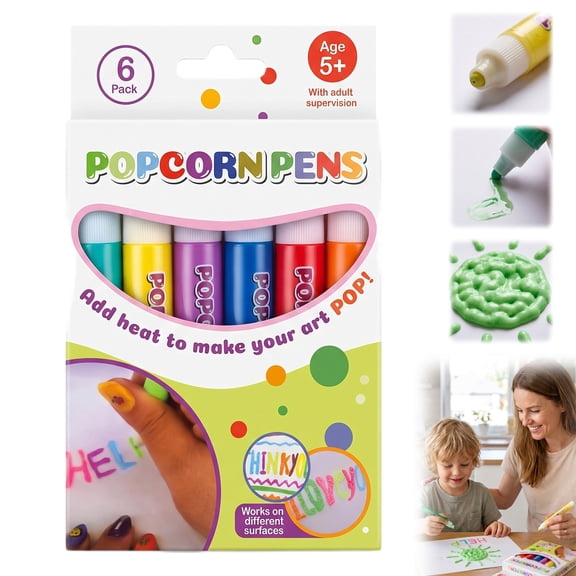 Popcorn Pens 3D Art, Bubble Popcorn Drawing Pens, DIY Puffy Paint Pens Set, Fun Craft (1Boxes)