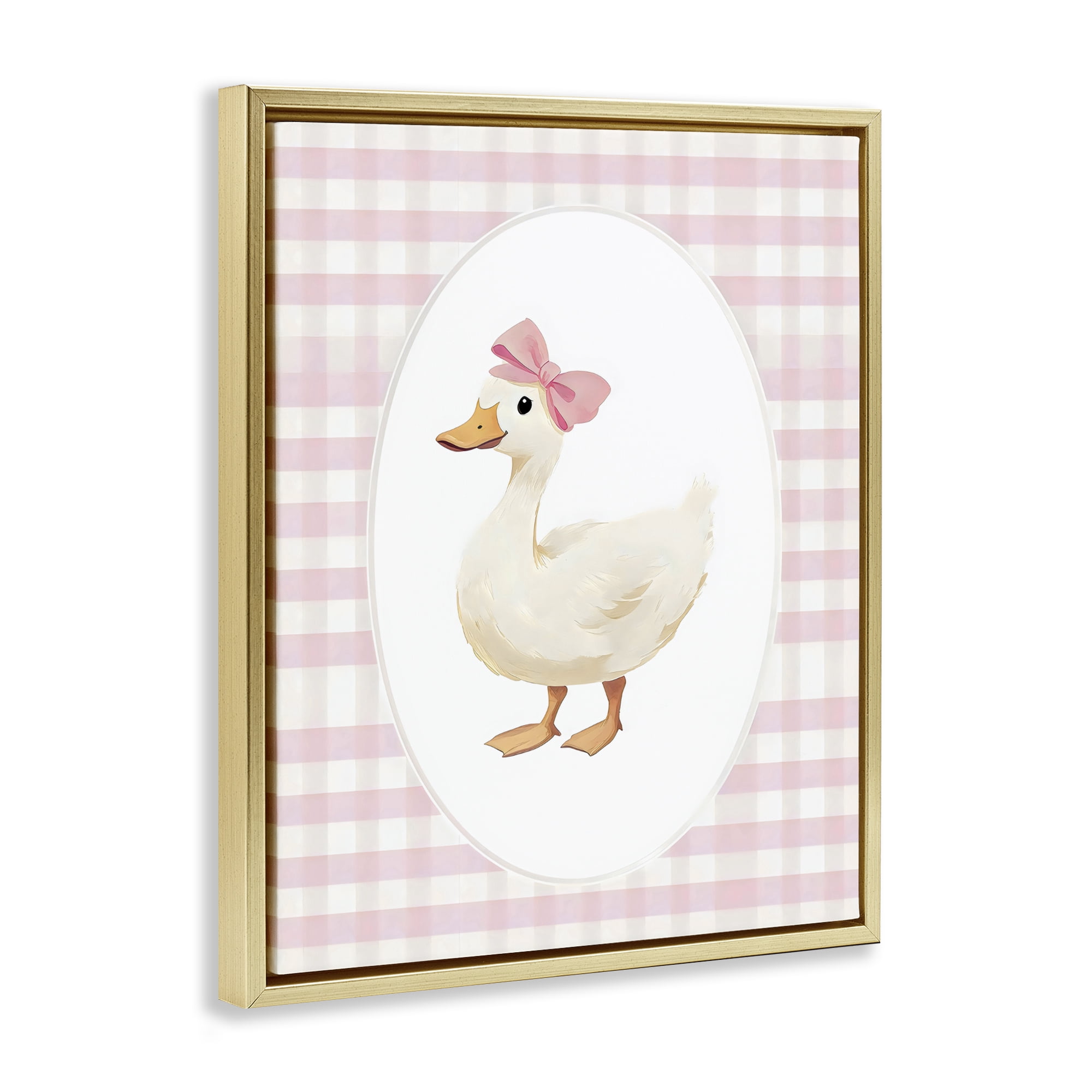Stupell Industries Pink Gingham Duckling Gold Framed Floater Canvas Wall Art, design by Arlington Prints