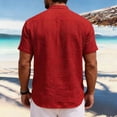 thumbnail image 4 of Gaukiv Men's Band Collar Shirts Short Sleeve Linen Blouses Relaxed Tops Wine M, 4 of 5