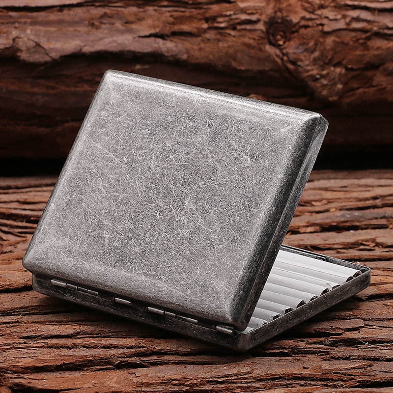 ancient silver cigarette box 20 pieces portable thick men's retro anti-pressure copper cigarette box with engraving on the middle,SKU00340-KC8古银色-可装20支烟