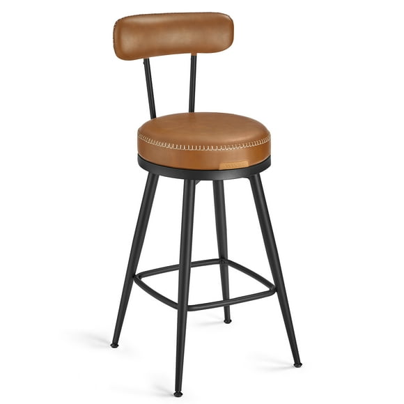 VASAGLE Collection EKHO - Tabourets de Bar Lot de 2, Tabourets de Bar Pivotants avec Dossiers, Cuir Synthétique avec Coutures, Style Mid-Century Modern, 25,6 Pieds' de Haut