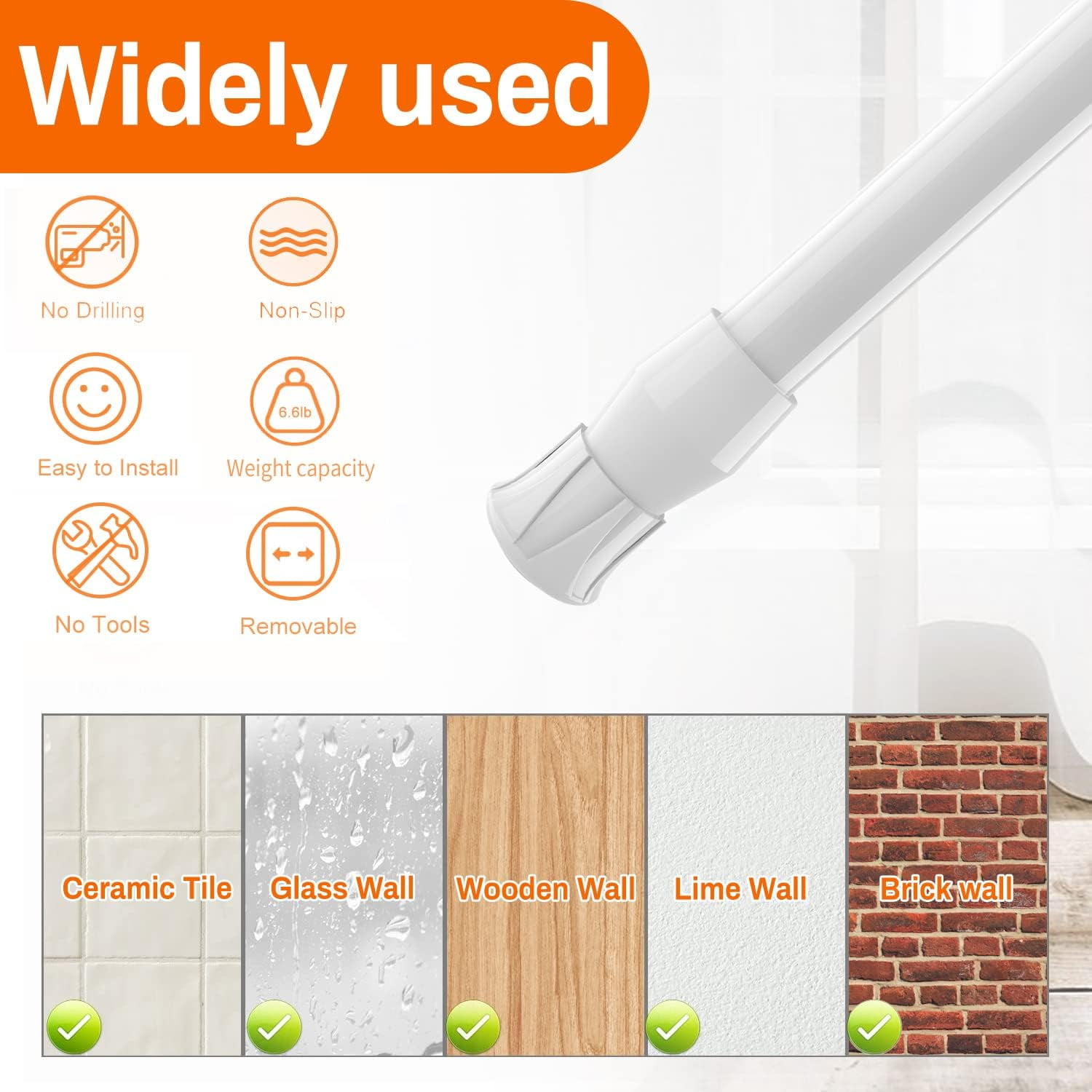 6 Pcs Tension Rods for Windows 28-48 ,SONQUEEN Tension Curtain Rods No Drilling 24 to 43.4 inch,Spring White Curtain Rod Closet Rod,Window Curtain Rod