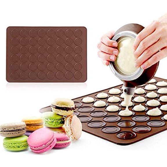 Windfall Macaron Baking Mold, Non-Stick Silicone Pastry Baking Mat Set, 48 Capacity with Decorating Pot