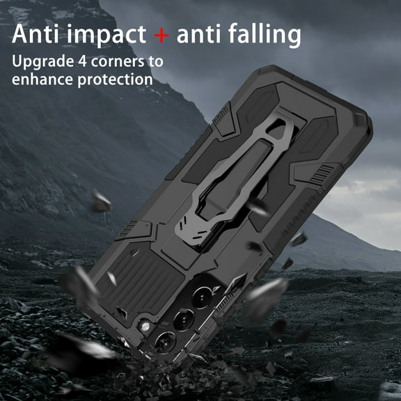 Dteck Samsung Galaxy S22 Plus Case, Kickstand Military Grade Hard Plastic Hybrid Rugged Heavy Duty Anti-Fall Bumper Phone Cover with Belt Clip for Samsung S22  Case,Black