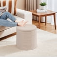 thumbnail image 3 of B FSOBEIIALEO 16.9inch Collapsible Storage Ottoman Round with Tray Teddy Fabric Living Room Bedroom Ottoman with Storage(Beige), 3 of 7