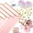 thumbnail image 2 of 40 Hojas de Papel de Regalo de Flores con 4 Rollos de Cintas de Flores, 20 Tarjetas, 36 Piezas de Mariposas Doradas 3D, Rosa, 2 of 5