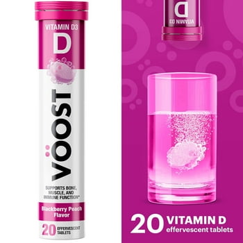 Voost  D  Supplement, Effervescent  Drink , Blackberry Peach, 20 Ct
