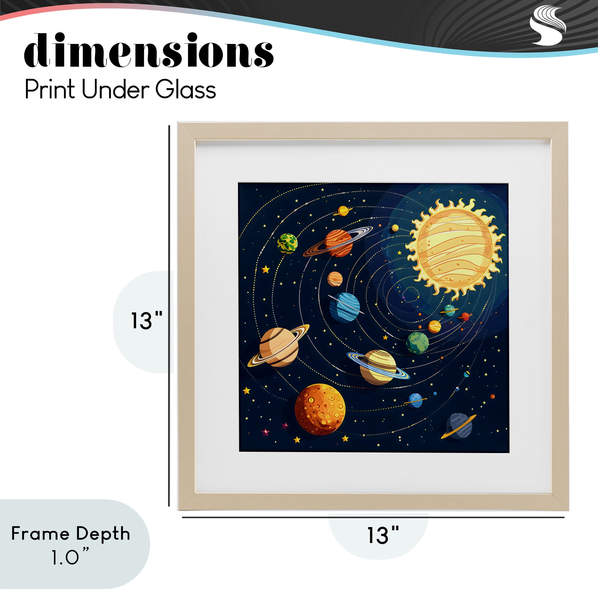 Stupell Industries Planets Around The Sun Birch Framed Print Under Glass, design by Creative Studio