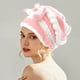 thumbnail image 5 of Cofia para secador de pelo con moño de terciopelo, toalla envolvente absorbente de microfibra, gorro de ducha de princesa a rayas, rosa, gorro de ducha absorbente de secado rápido, 5 of 6