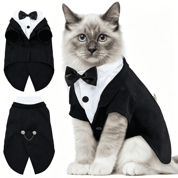GASTROPOD Cat Tuxedo Outfit, Sphynx Cat Costume Formal Suit with Bow Tie | Bow Tie Accessory, Stylish Tuxedo Formal Attire, for Sphynx & Fluffy Cats, Wedding/Party Wear, Xs-Xxl.