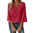 thumbnail image 2 of Boho Tops for Women Blouses Dressy Casual V Neck 3/4 Sleeve Shirts Spring Outfits Trendy Vacation Clothes Red 2XL, 2 of 5