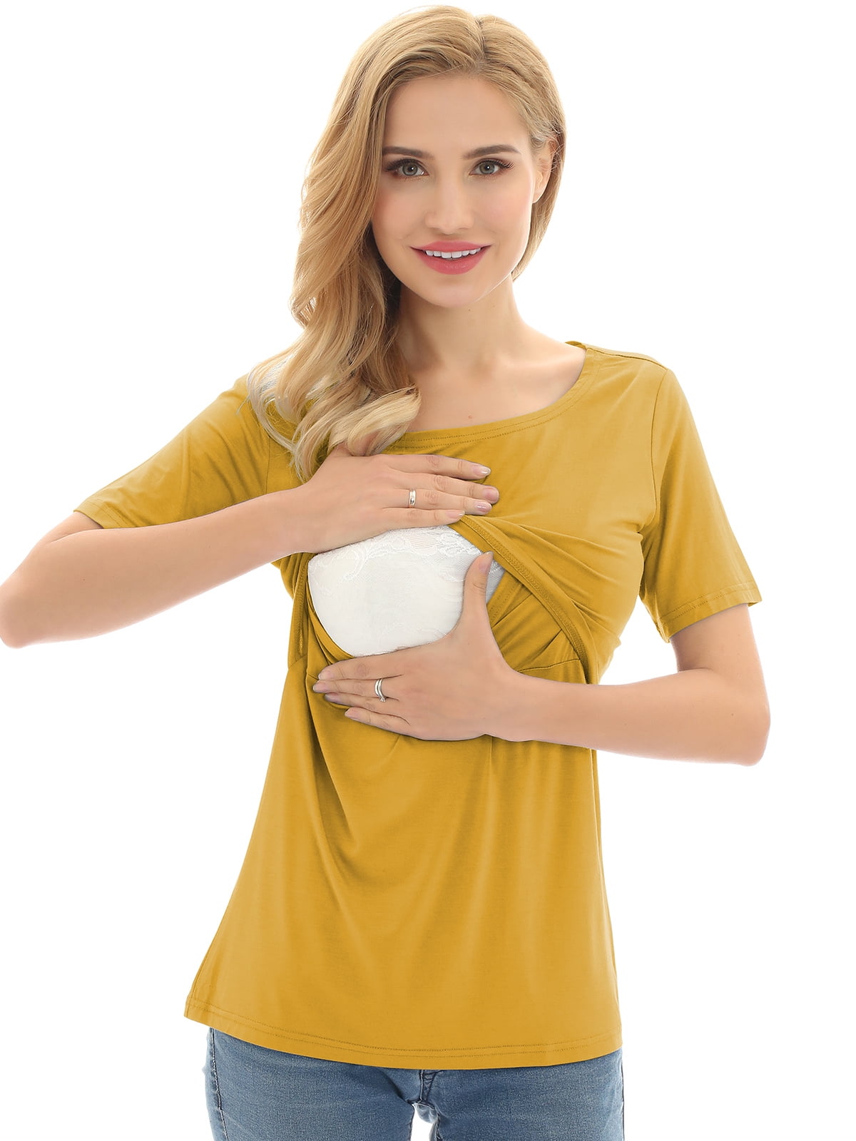 Bearsland Women's Maternity Short Sleeve Breastfeeding Nurding Tops T-Shirts 3-Pack