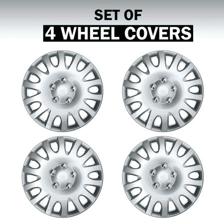 AUTO DRIVE 16 INCH SILVER ALLOY FINISH HUBCAP WHEEL COVERS – SET OF 4 – FITS MOST CARS