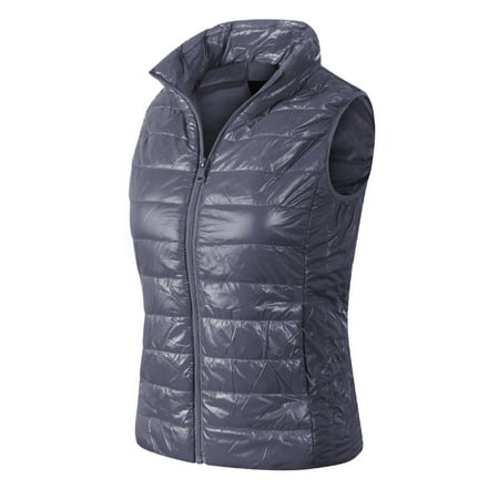 Made by Olivia Women's Casual Warm Lightweight Packable Down Quilted Puffer Vest Coat Jacket (S-3X) Dark Grey